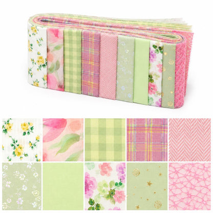 10pcs Vintage Floral Plaid Pattern Jelly Roll Fabric Strips 2.5X19.7inch Pre-cut 100% Polyester for Patchwork Quilts, Table Runners, Placemats, Tote Bags, Storage Pouches, Makeup Bags, Coasters, Quilt Blocks & Binding Multi-color