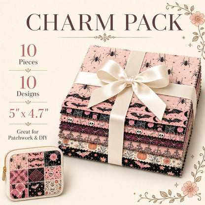 10pcs Charm Pack Set Bat Pumpkin Skull Halloween Vintage Style Pattern Handmade DIY with Rich Color and Texture Elements 100% Polyester Patchwork in 10 Design Styles Suitable for Patchwork DIY Craft Projects DIY Wallet Making Gift Giving Bag Making