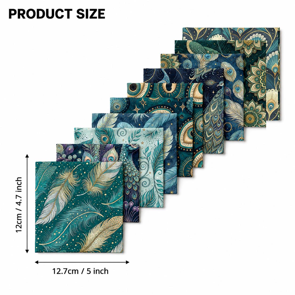 10pcs Charm Pack Set Peacock Feathers VIntage Style Pattern HAndmade DIY With Rich Color and Texture Elements 100% Polyester Patchwork in 10 Design Styles Suitable For Patchwork DIY Craft Projects DIY Wallet Making Gift Giving Bag Making Mother's Day Gift