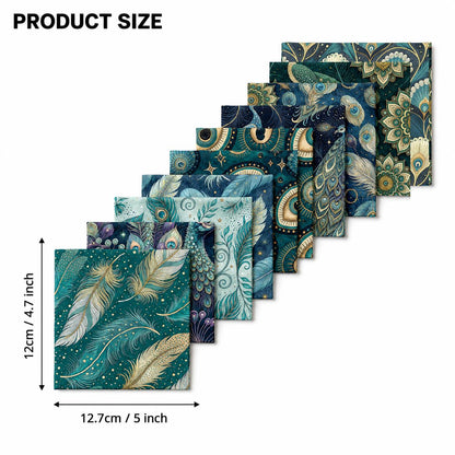 10pcs Charm Pack Set Peacock Feathers VIntage Style Pattern HAndmade DIY With Rich Color and Texture Elements 100% Polyester Patchwork in 10 Design Styles Suitable For Patchwork DIY Craft Projects DIY Wallet Making Gift Giving Bag Making Mother's Day Gift