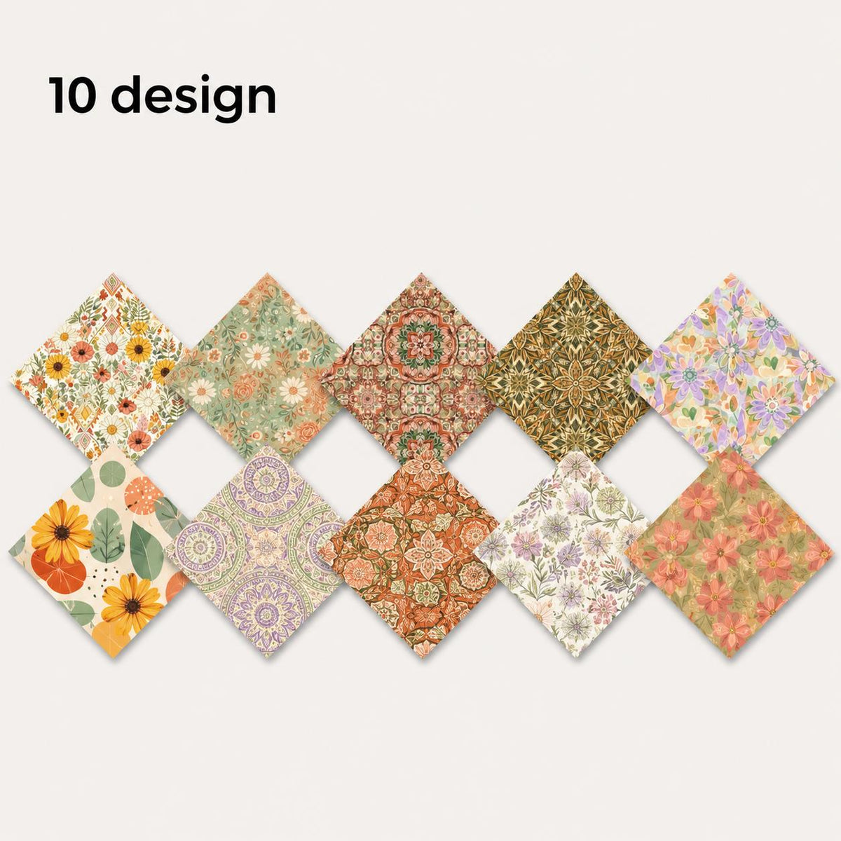 10pcs Charm Pack Set Floral Pattern Vintage Style Handmade DIY with Rich Color and Texture Elements 100% Polyester Patchwork in 10 Design Styles Suitable for Patchwork DIY Craft Projects DIY Wallet Making Gift Giving Bag Making Mother's Day Gift