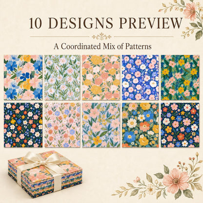 10pcs Charm Pack Set Floral Pattern Vintage Style Handmade DIY with Rich Color and Texture Elements 100% Polyester Patchwork in 10 Design Styles Suitable for Patchwork DIY Craft Projects DIY Wallet Making Gift Giving Bag Making Mother's Day Gift