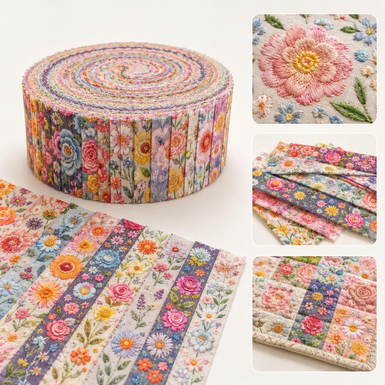Floral Jelly Roll Quilt Fabric - 10pcs 2.5x19 Inch Polyester Strips For Sewing, Patchwork & Crafting - Precut Fabric Set For DIY Quilting, Table Runners, Storage Pouches, Makeup Bags & Home Decor, Mother'S Day Gift, Birthday Gift For Mom