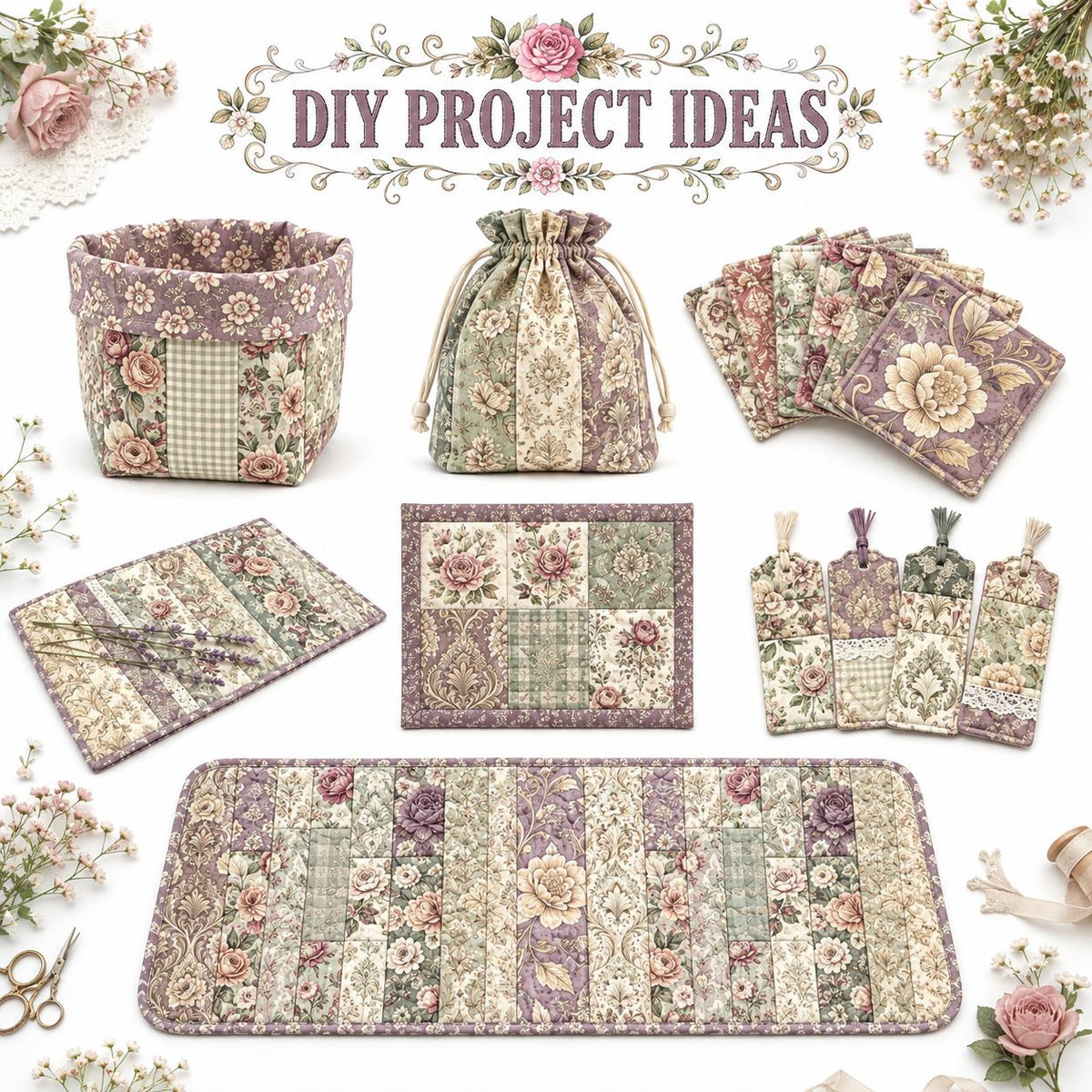 10pcs Vintage Floral Pattern Jelly Roll Fabric Strips 2.5X19.7inch Pre-Cut 100% Polyester For Patchwork Quilts, Table Runners, Placemats, Tote Bags, Storage Pouches, Makeup Bags, Coasters, Quilt Blocks & Binding