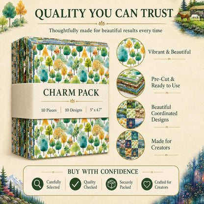 10Pc/Set Horse Series Mountain Tree Fat Quarter Fabric, Pre-Cut Square Fabric Assort, Fabric Set, Craft Fabric, Handmade DIY Patchwork Fabric,Home Quilting Sewing Fabric, Packaging Fabric, Scrapbooking Craft Hobbyist