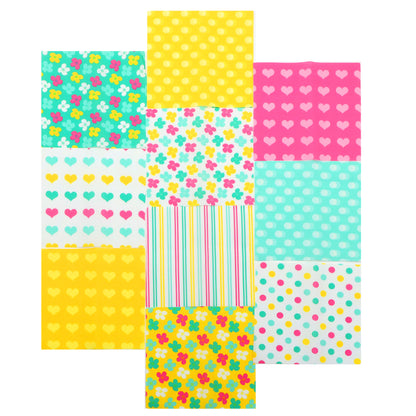 10Pc/Set Flower Heart Dot Stripe Series Fat Quarter Fabric, Pre-Cut Square Fabric Assort, Fabric Set, Craft Fabric, Handmade DIY Patchwork Fabric,Home Quilting Sewing Fabric, Packaging Fabric, Scrapbooking Craft Hobbyist
