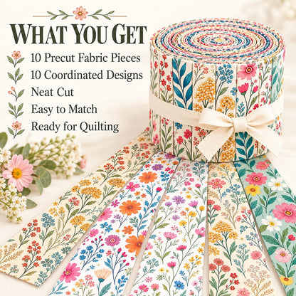 10pcs Vintage Floral Pattern Jelly Roll Fabric Strips 2.5X19.7inch Pre-Cut 100% Polyester For Patchwork Quilts, Table Runners, Placemats, Tote Bags, Storage Pouches, Makeup Bags, Coasters, Quilt Blocks & Binding