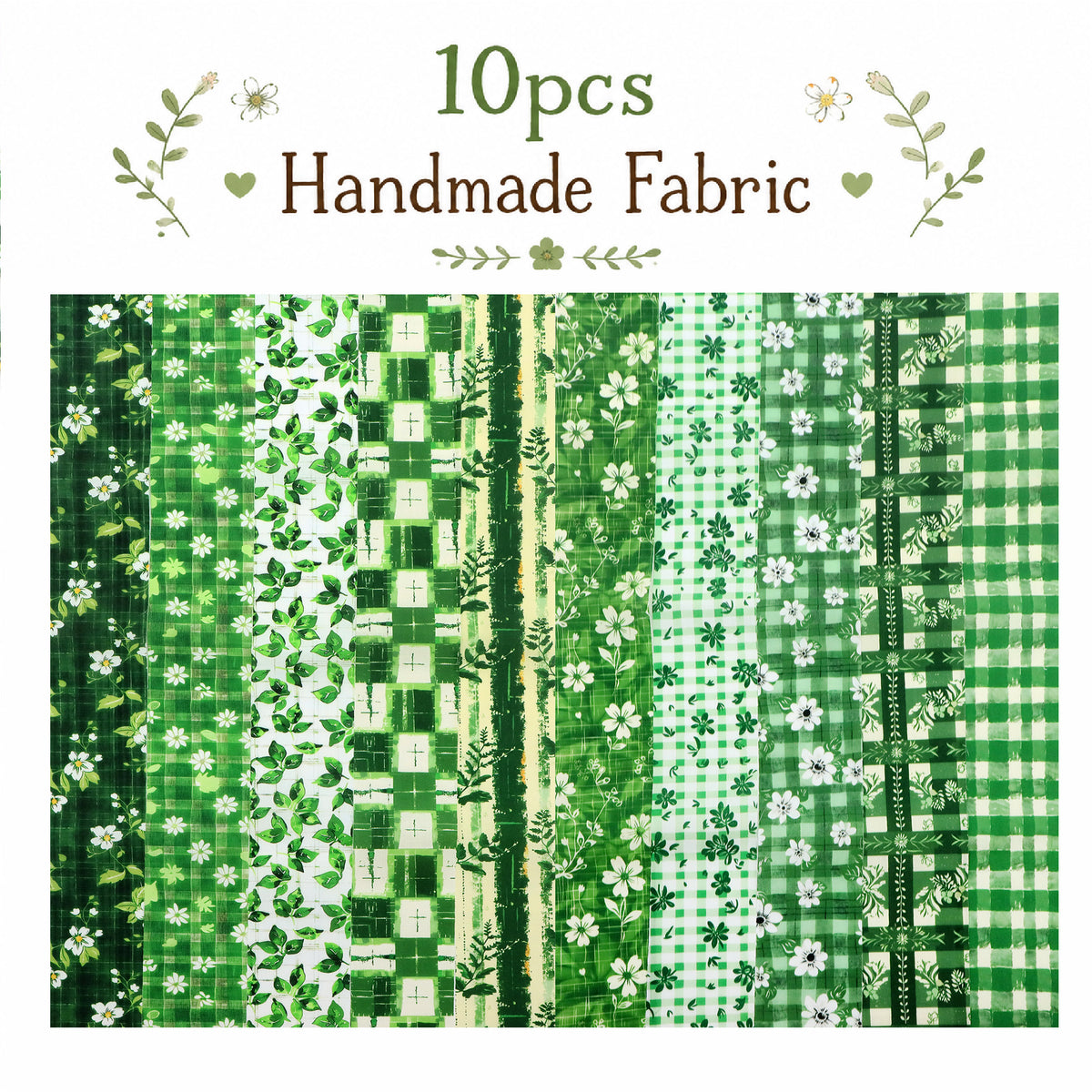 10pcs Vintage Floral Green Pattern Jelly Roll Fabric Strips 2.5X19.7inch Pre-cut 100% Polyester for Patchwork Quilts, Table Runners, Placemats, Tote Bags, Storage Pouches, Makeup Bags, Coasters, Quilt Blocks & Binding Multi-color