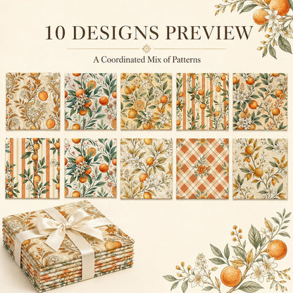 10Pc/Set Fruit Orange Series Flower Fat Quarter Fabric, Pre-Cut Square Fabric Assort, Fabric Set, Craft Fabric, Handmade DIY Patchwork Fabric,Home Quilting Sewing Fabric, Packaging Fabric, Scrapbooking Craft Hobbyist