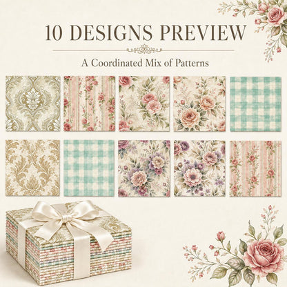 10pcs Charm Pack Set Floral Pattern Vintage Style Handmade DIY with Rich Color and Texture Elements 100% Polyester Patchwork in 10 Design Styles Suitable for Patchwork DIY Craft Projects DIY Wallet Making Gift Giving Bag Making Mother's Day Gift