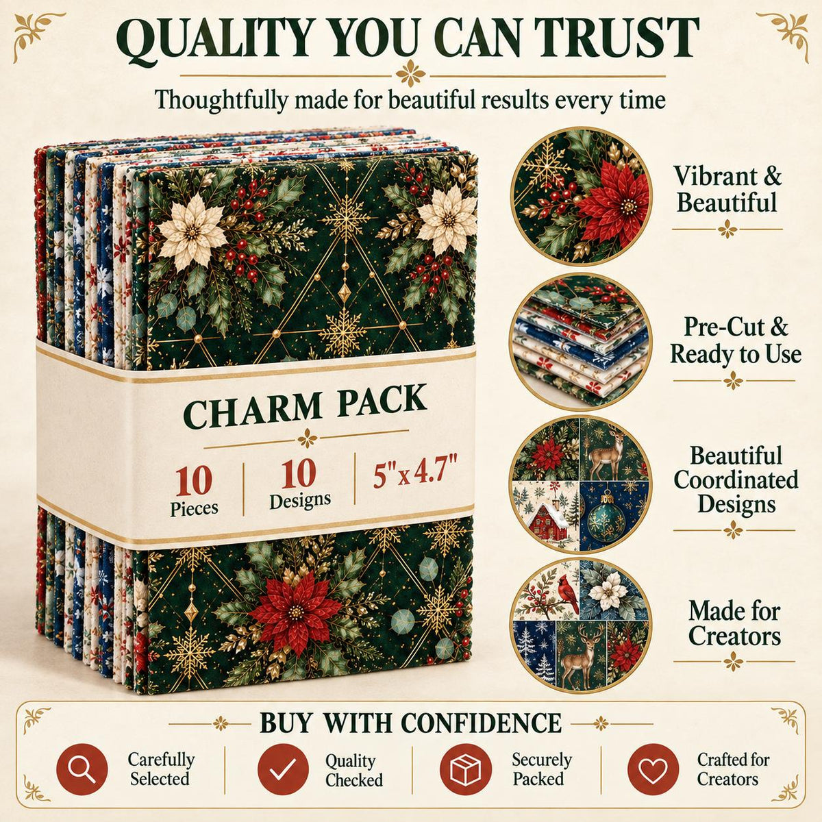 10Pc/Set Christmas Series Bowknot Flower Rabbit Northern Cardinal Deer Holly Pinecones Fox Fat Quarter Fabric, Pre-Cut Square Fabric Assort, Fabric Set, Craft Fabric, Handmade DIY Patchwork Fabric,Home Quilting Sewing Fabric, Packaging Fabric, Scrapbookin