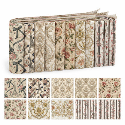10pcs Vintage Floral Pattern Jelly Roll Fabric Strips 2.5X19.7inch Pre-Cut 100% Polyester For Patchwork Quilts, Table Runners, Placemats, Tote Bags, Storage Pouches, Makeup Bags, Coasters, Quilt Blocks & Binding
