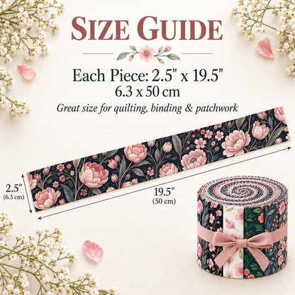 10pcs Vintage Floral Pattern Jelly Roll Fabric Strips 2.5X19.7inch Pre-Cut 100% Polyester For Patchwork Quilts, Table Runners, Placemats, Tote Bags, Storage Pouches, Makeup Bags, Coasters, Quilt Blocks & Binding