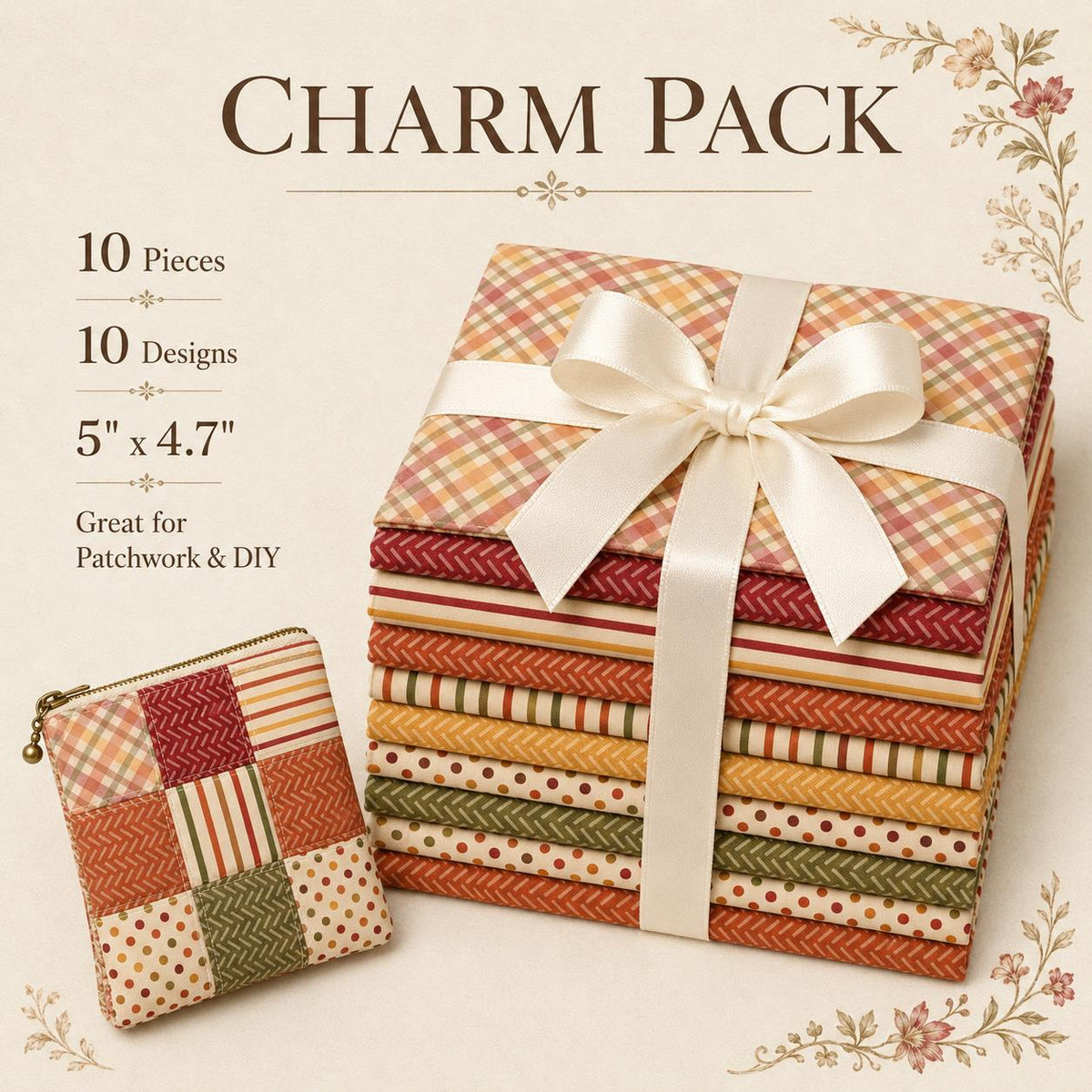 10Pc/Set Autumn Series Plaid Stripe Dot Fat Quarter Fabric, Pre-Cut Square Fabric Assort, Fabric Set, Craft Fabric, Handmade DIY Patchwork Fabric,Home Quilting Sewing Fabric, Packaging Fabric, Scrapbooking Craft Hobbyist
