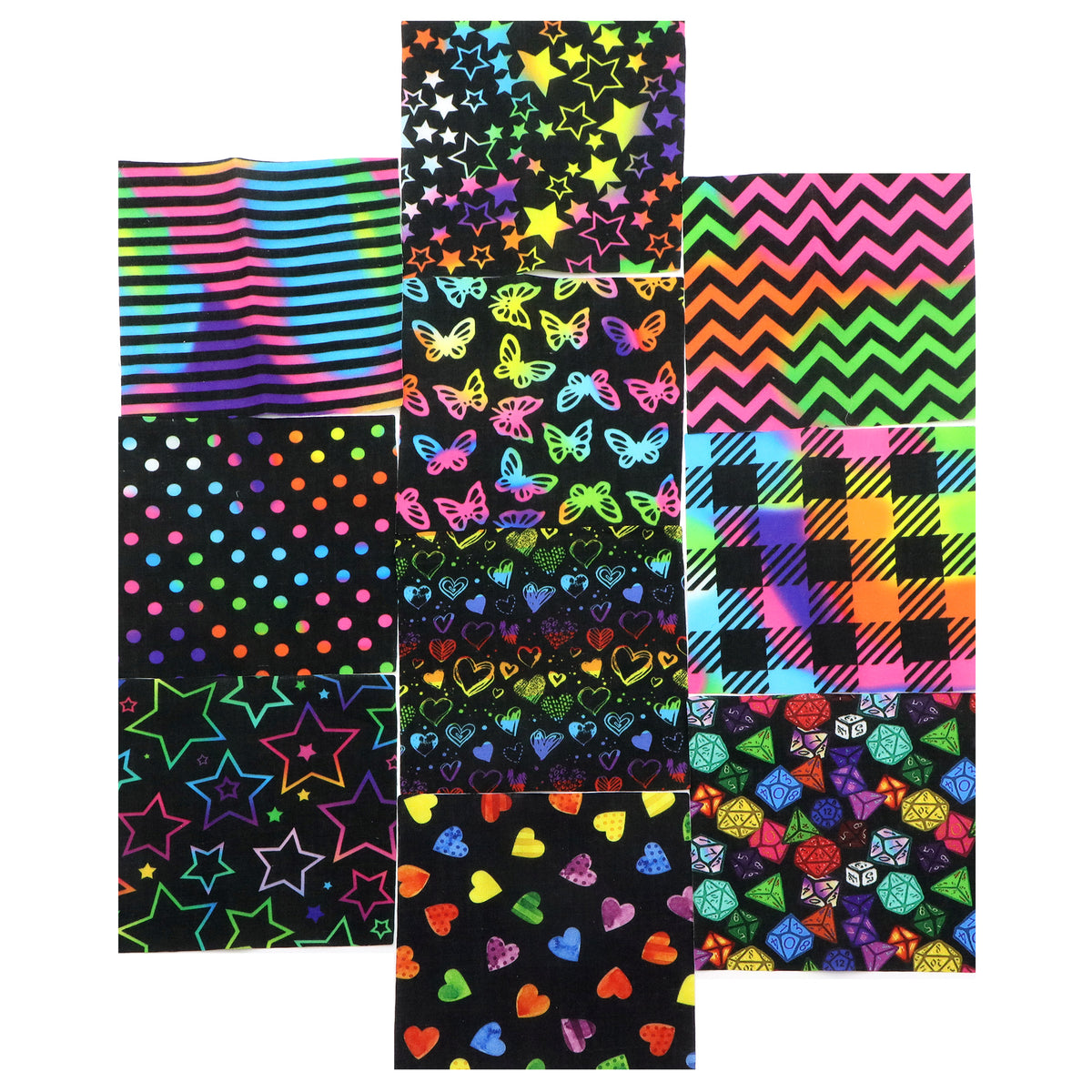 10Pc/Set Black SerieS Stripe Butterfly Dot Plaid Star Valentine's Day Fat Quarter Fabric, Pre-Cut Square Fabric Assort, Fabric Set, Craft Fabric, Handmade DIY Patchwork Fabric,Home Quilting Sewing Fabric, Packaging Fabric, Scrapbooking Craft Hobbyist