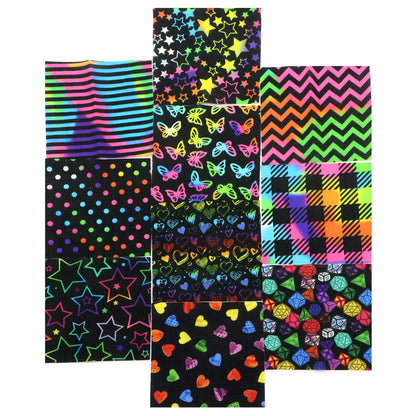 10Pc/Set Black SerieS Stripe Butterfly Dot Plaid Star Valentine's Day Fat Quarter Fabric, Pre-Cut Square Fabric Assort, Fabric Set, Craft Fabric, Handmade DIY Patchwork Fabric,Home Quilting Sewing Fabric, Packaging Fabric, Scrapbooking Craft Hobbyist
