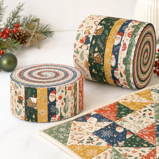 10pcs Vintage Christmas Santa Pattern Jelly Roll Fabric Strips 2.5X19.7inch Pre-Cut 100% Polyester For Patchwork Quilts, Table Runners, Placemats, Tote Bags, Storage Pouches, Makeup Bags, Coasters, Quilt Blocks & Binding