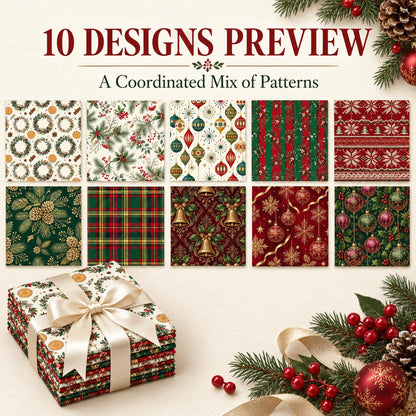 10Pc/Set Christmas Series Stripe Bowknot Wreath Flower Star Plaid Holly Pinecones Fat Quarter Fabric, Pre-Cut Square Fabric Assort, Fabric Set, Craft Fabric, Handmade DIY Patchwork Fabric,Home Quilting Sewing Fabric, Packaging Fabric, Scrapbooking Craft H