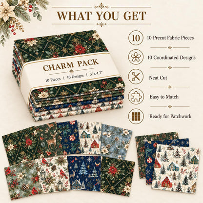 10Pc/Set Christmas Series Bowknot Flower Rabbit Northern Cardinal Deer Holly Pinecones Fox Fat Quarter Fabric, Pre-Cut Square Fabric Assort, Fabric Set, Craft Fabric, Handmade DIY Patchwork Fabric,Home Quilting Sewing Fabric, Packaging Fabric, Scrapbookin
