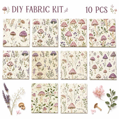 10pcs Charm Pack Set Mushroom Floral Deer Pattern Vintage Style Handmade DIY with Rich Color and Texture Elements 100% Polyester Patchwork in 10 Design Styles Suitable for Patchwork DIY Craft Projects DIY Wallet Making Gift Giving Bag Making Mother's Day