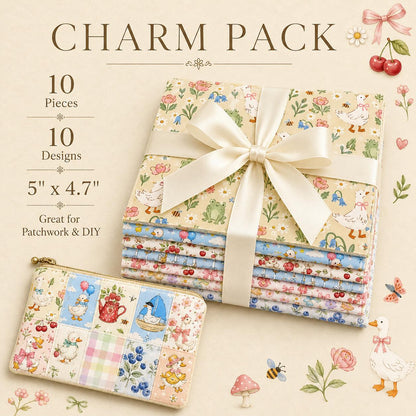 10pcs Charm Pack Set Duck Fruit Berry Pattern Vintage Style Handmade DIY with Rich Color and Texture Elements 100% Polyester Patchwork in 10 Design Styles Suitable for Patchwork DIY Craft Projects DIY Wallet Making Gift Giving Bag Making Mother's Day Gift