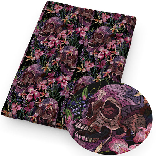 skull ghost skeleton bones flowerfloral fabric
