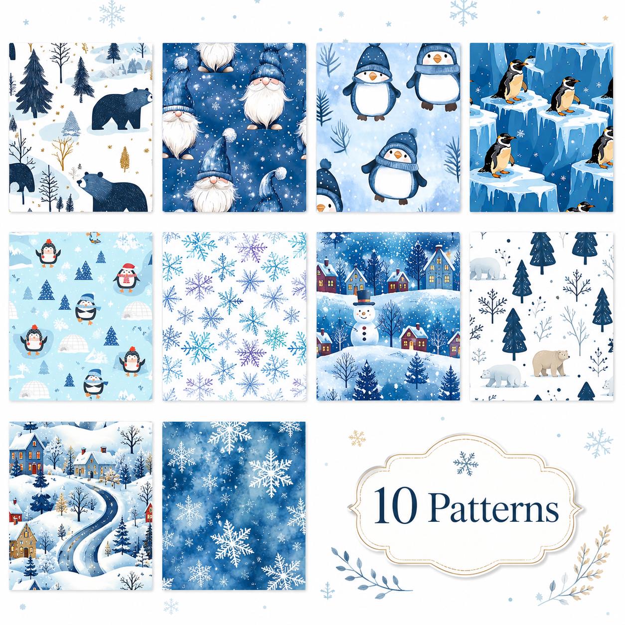 10pcs Vintage Penguin Snow Jelly Roll Fabric Strips 2.5X19.7inch Pre-Cut 100% Polyester For Patchwork Quilts, Table Runners, Placemats, Tote Bags, Storage Pouches, Makeup Bags, Coasters, Quilt Blocks & Binding Christmas Day Gift