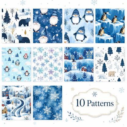 10pcs Vintage Penguin Snow Jelly Roll Fabric Strips 2.5X19.7inch Pre-Cut 100% Polyester For Patchwork Quilts, Table Runners, Placemats, Tote Bags, Storage Pouches, Makeup Bags, Coasters, Quilt Blocks & Binding Christmas Day Gift
