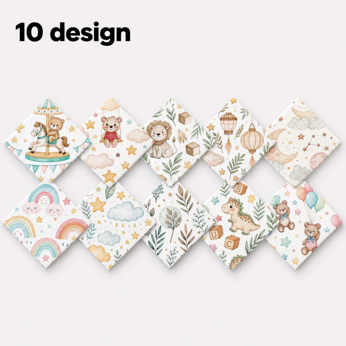 10Pc/Set Animal Series Dinosaurs Star Lions Bear Cloud Moon Fat Quarter Fabric, Pre-Cut Square Fabric Assort, Fabric Set, Craft Fabric, Handmade DIY Patchwork Fabric,Home Quilting Sewing Fabric, Packaging Fabric, Scrapbooking Craft Hobbyist