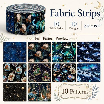 10pcs Wishing Bottle Dark Series Jelly Roll Fabric Strips 2.5X19.7inch Pre-cut 100% Polyester for Patchwork Quilts, Table Runners, Placemats, Tote Bags, Storage Pouches, Makeup Bags, Coasters, Quilt Blocks & Binding