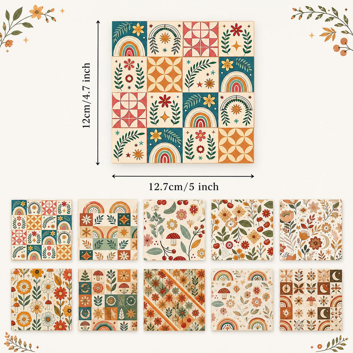 10Pc/Set Flower Series Stripe Daisy Rhombus Mushroom Fat Quarter Fabric, Pre-Cut Square Fabric Assort, Fabric Set, Craft Fabric, Handmade DIY Patchwork Fabric,Home Quilting Sewing Fabric, Packaging Fabric, Scrapbooking Craft Hobbyist