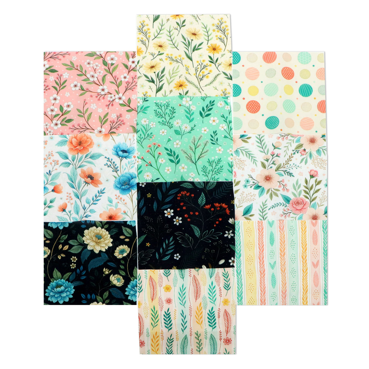 10pcs Charm Pack Set Floral Pattern Vintage Style Handmade DIY with Rich Color and Texture Elements 100% Polyester Patchwork in 10 Design Styles Suitable for Patchwork DIY Craft Projects DIY Wallet Making Gift Giving Bag Making Mother's Day Gift