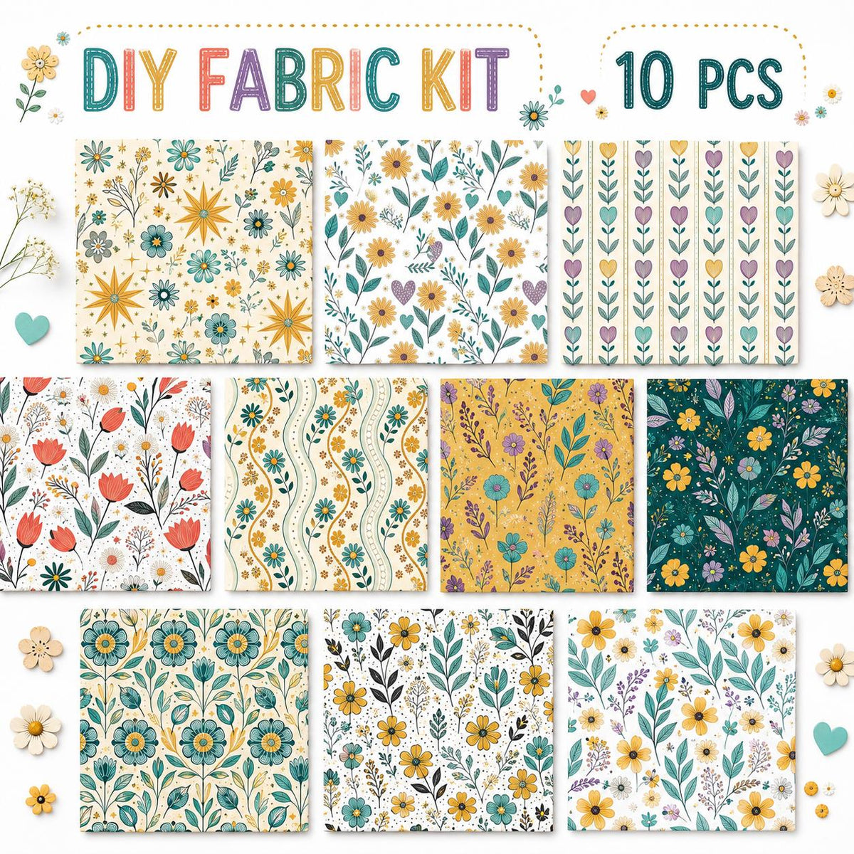 10pcs Charm Pack Set Floral Bird Vintage Style Pattern Handmade DIY with Rich Color and Texture Elements 100% Polyester Patchwork in 10 Design Styles Suitable for Patchwork DIY Craft Projects DIY Wallet Making Gift Giving Bag Making Mother's Day Gift
