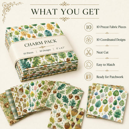 10pcs Charm Pack Set Pinecones Autumn Vintage Style Pattern Handmade DIY with Rich Color and Texture Elements 100% Polyester Patchwork in 10 Design Styles Suitable for Patchwork DIY Craft Projects DIY Wallet Making Gift Giving Bag Making Mother's Day Gift