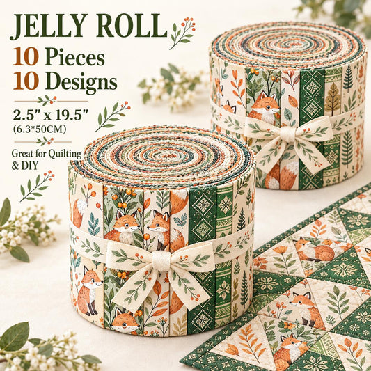 10pcs Vintage Fox Deer Floral Pattern Jelly Roll Fabric Strips 2.5X19.7inch Pre-Cut 100% Polyester For Patchwork Quilts, Table Runners, Placemats, Tote Bags, Storage Pouches, Makeup Bags, Coasters, Quilt Blocks & Binding
