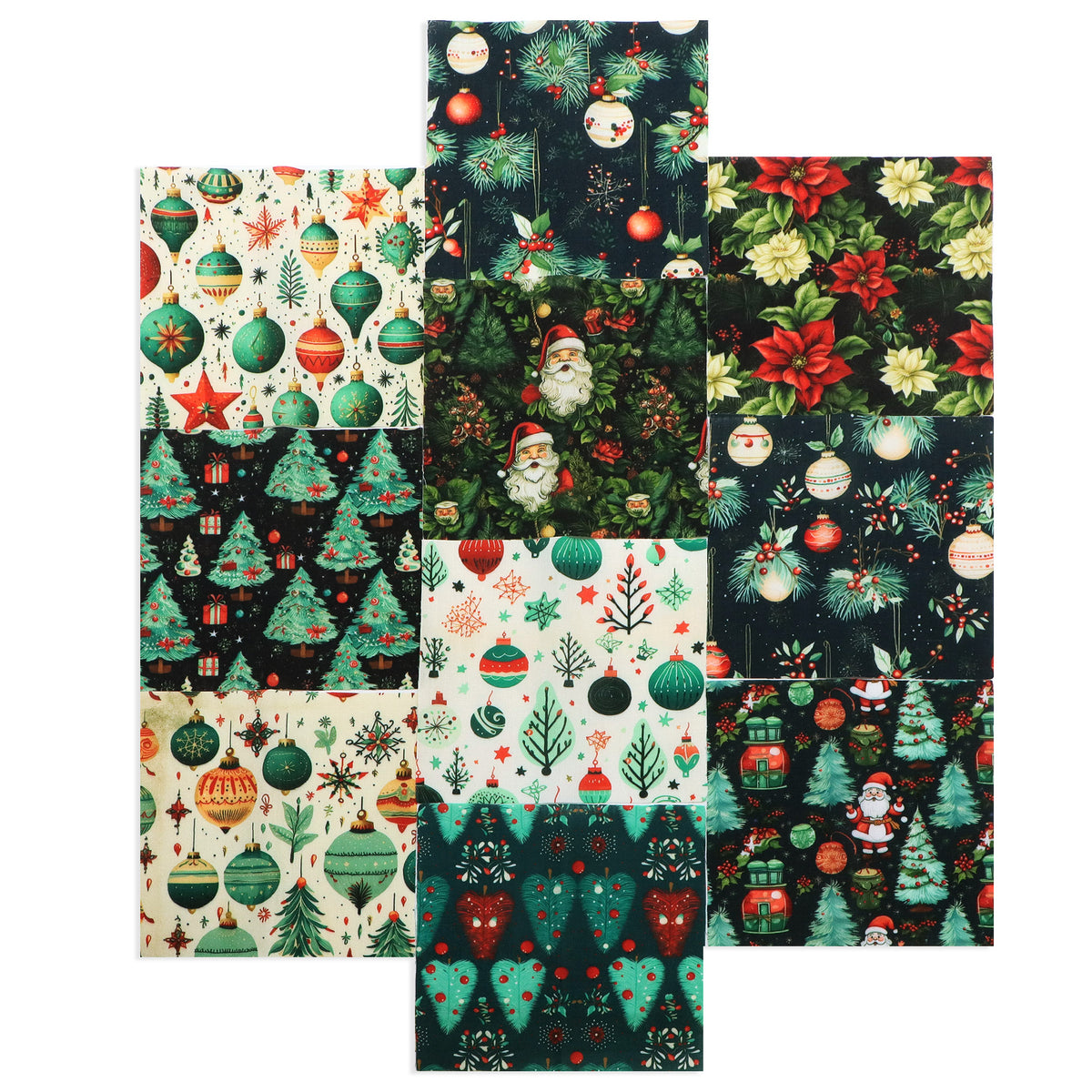 10Pc/Set Christmas Series Flower Tree Bell Star Holly Santa Claus Fat Quarter Fabric, Pre-Cut Square Fabric Assort, Fabric Set, Craft Fabric, Handmade DIY Patchwork Fabric,Home Quilting Sewing Fabric, Packaging Fabric, Scrapbooking Craft Hobbyist