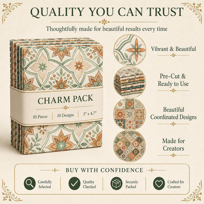 10pcs Charm Pack Set Geometric Floral Pattern 100% Polyester Patchwork in 10 Design Styles, Ready-to-Sew Without Cutting, Suitable For Patchwork Wallet Making Gift Giving Tote Bags Coasters DIY Craft Projects