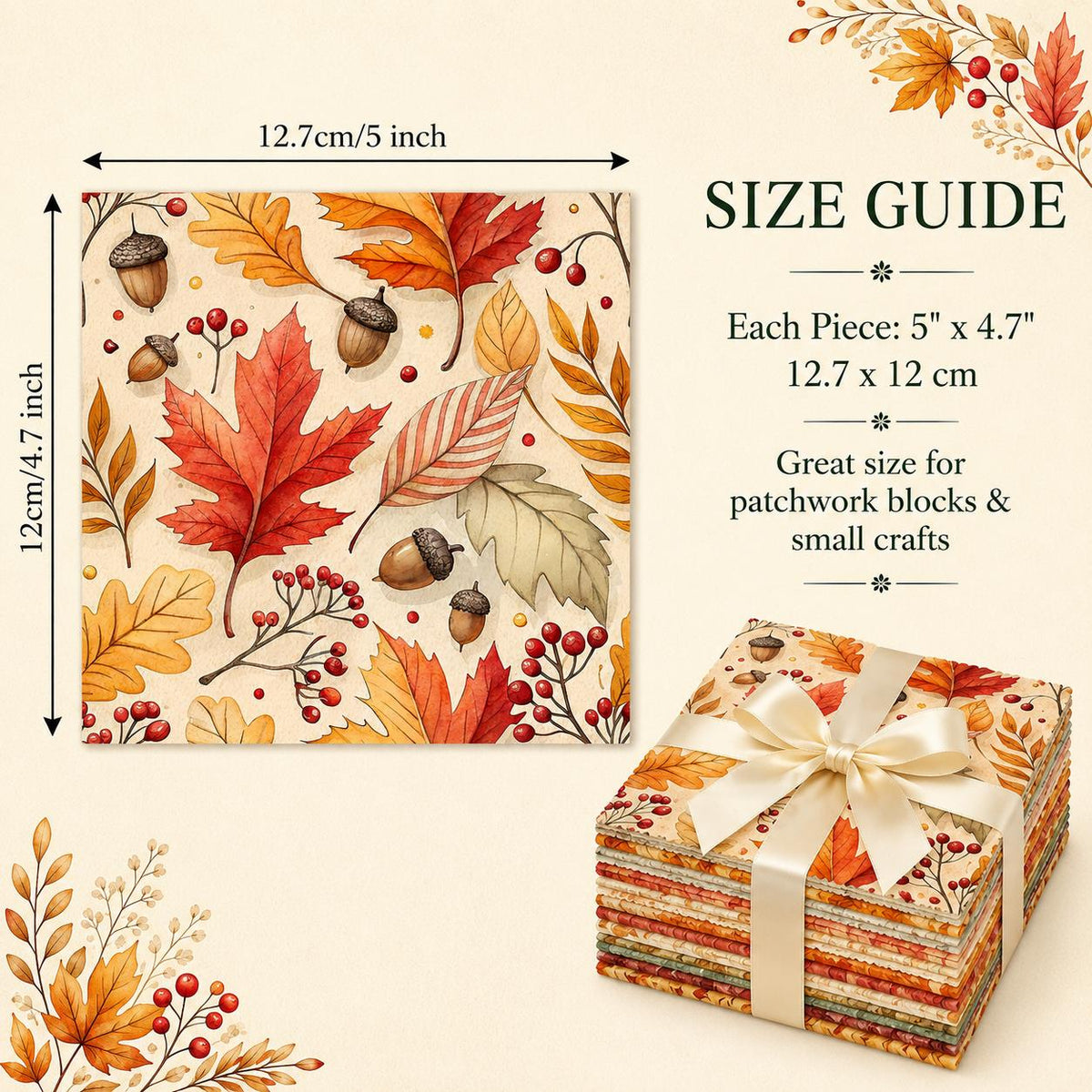 10Pc/Set Fall Autumn Series Maple Leaf  Pinecones Fat Quarter Fabric, Pre-Cut Square Fabric Assort, Fabric Set, Craft Fabric, Handmade DIY Patchwork Fabric,Home Quilting Sewing Fabric, Packaging Fabric, Scrapbooking Craft Hobbyist