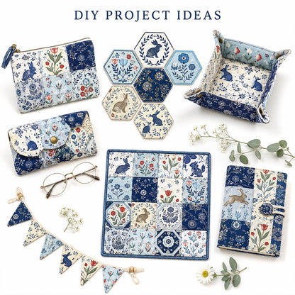 10pcs Charm Pack Set Floral Rabbit Vintage Style Pattern Handmade DIY with Rich Color and Texture Elements 100% Polyester Patchwork in 10 Design Styles Suitable for Patchwork DIY Craft Projects DIY Wallet Making Gift Giving Bag Making Mother's Day Gift