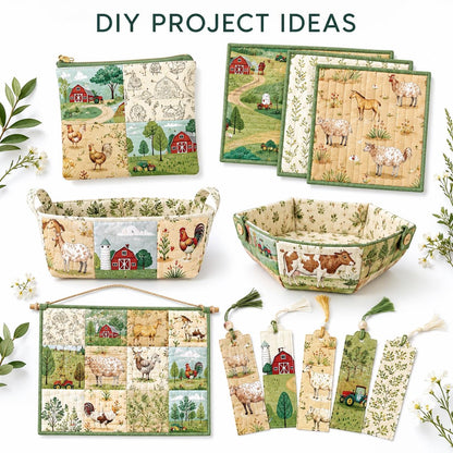 10pcs Charm Pack Set Farm House Cow Pattern Vintage Style Handmade DIY with Rich Color and Texture Elements 100% Polyester Patchwork in 10 Design Styles Suitable for Patchwork DIY Craft Projects DIY Wallet Making Gift Giving Bag Making Mother's Day Gift
