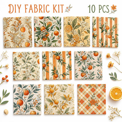 10Pc/Set Fruit Orange Series Flower Fat Quarter Fabric, Pre-Cut Square Fabric Assort, Fabric Set, Craft Fabric, Handmade DIY Patchwork Fabric,Home Quilting Sewing Fabric, Packaging Fabric, Scrapbooking Craft Hobbyist