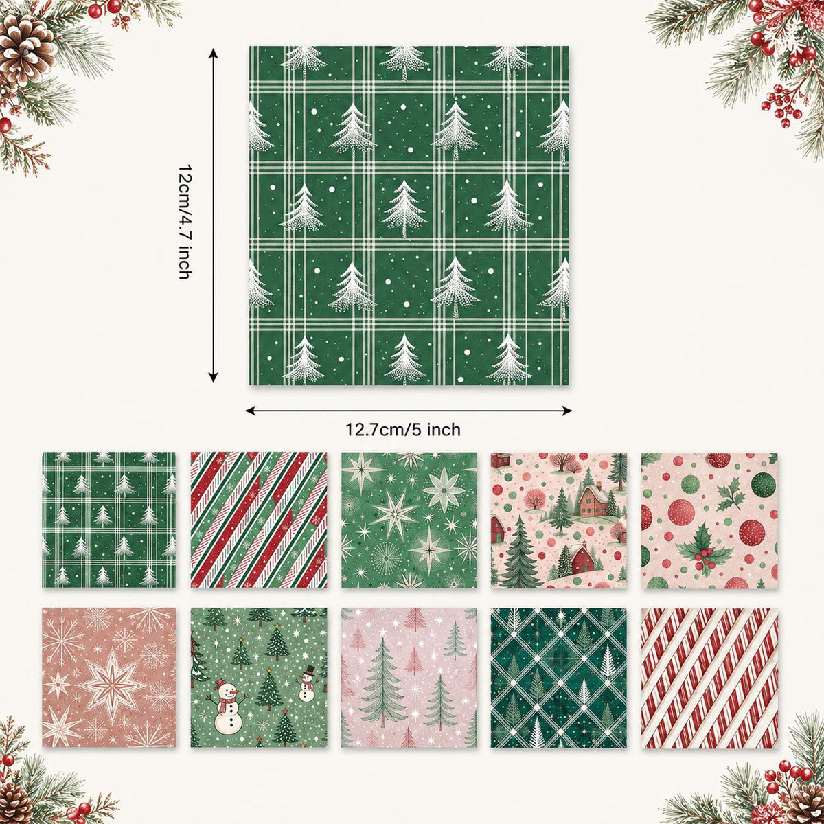 10Pc/Set Christmas Series Dot Stripe Plaid Tree Holly Crutch Fat Quarter Fabric, Pre-Cut Square Fabric Assort, Fabric Set, Craft Fabric, Handmade DIY Patchwork Fabric,Home Quilting Sewing Fabric, Packaging Fabric, Scrapbooking Craft Hobbyist