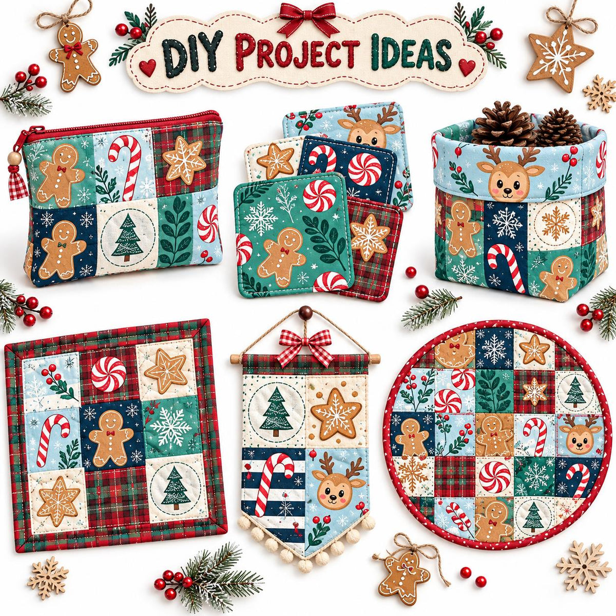 10Pc/Set Christmas Series Stripe Deer Dot Crutch Holly Tree Fat Quarter Fabric, Pre-Cut Square Fabric Assort, Fabric Set, Craft Fabric, Handmade DIY Patchwork Fabric,Home Quilting Sewing Fabric, Packaging Fabric, Scrapbooking Craft Hobbyist