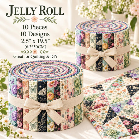 10pcs Vintage Floral Butterfly Pattern Jelly Roll Fabric Strips 2.5X19.7inch Pre-Cut 100% Polyester For Patchwork Quilts, Table Runners, Placemats, Tote Bags, Storage Pouches, Makeup Bags, Coasters, Quilt Blocks & Binding