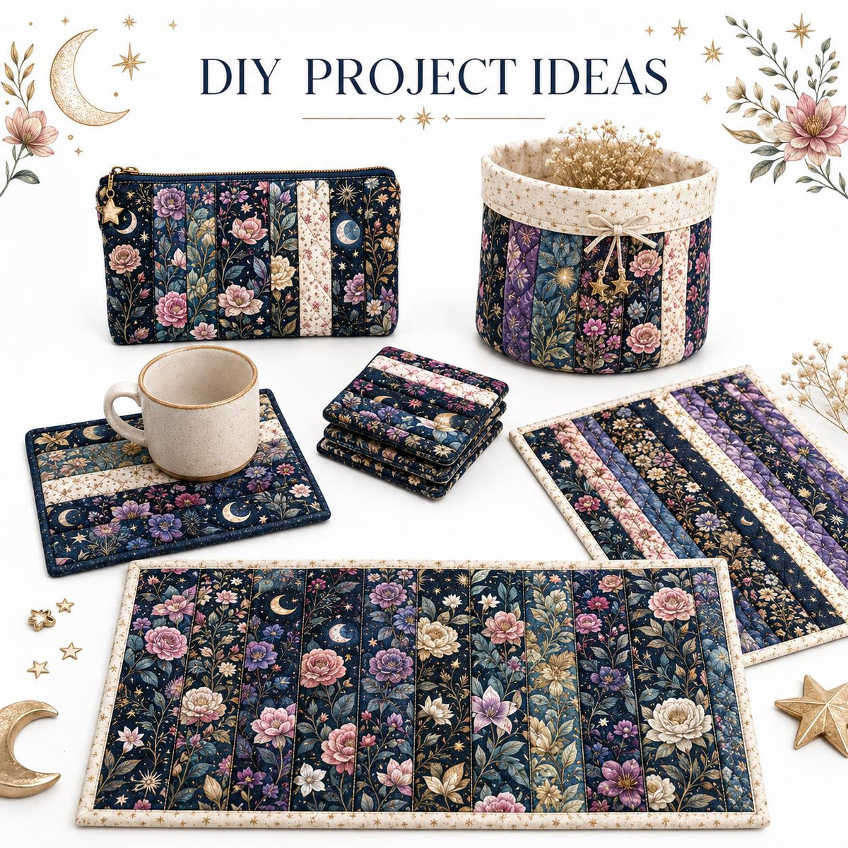 10pcs Vintage Floral Burgundy Moon Pattern Jelly Roll Fabric Strips 2.5X19.7inch Pre-Cut 100% Polyester For Patchwork Quilts, Table Runners, Placemats, Tote Bags, Storage Pouches, Makeup Bags, Coasters, Quilt Blocks & Binding