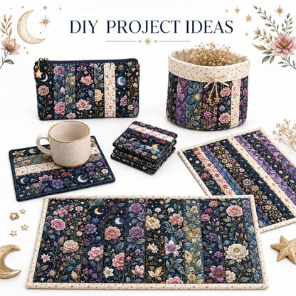 10pcs Vintage Floral Burgundy Moon Pattern Jelly Roll Fabric Strips 2.5X19.7inch Pre-Cut 100% Polyester For Patchwork Quilts, Table Runners, Placemats, Tote Bags, Storage Pouches, Makeup Bags, Coasters, Quilt Blocks & Binding