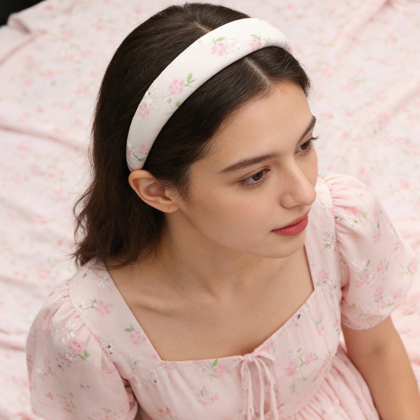 embroidery flower chiffon high cranial hairband