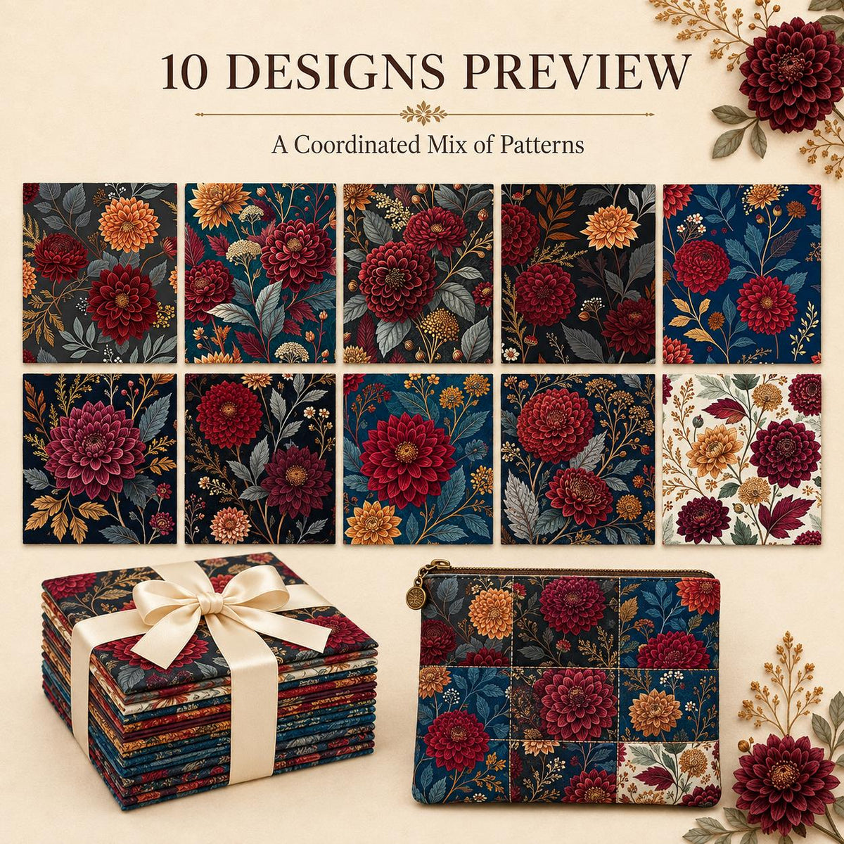10Pc/Set Flower Series Fat Quarter Fabric, Pre-Cut Square Fabric Assort, Fabric Set, Craft Fabric, Handmade DIY Patchwork Fabric,Home Quilting Sewing Fabric, Packaging Fabric, Scrapbooking Craft Hobbyist