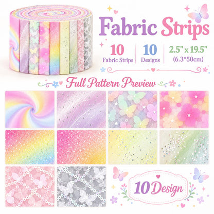 10pcs Vintage Butterfly Mesh Gauze Lace Series Jelly Roll Fabric Strips 2.5X19.7inch Pre-cut 100% Polyester for Patchwork Quilts, Table Runners, Placemats, Tote Bags, Storage Pouches, Makeup Bags, Coasters, Quilt Blocks & Binding Multi-color