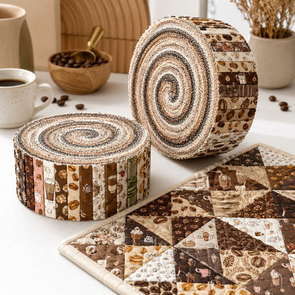 10Pc/Set, Making 10 Images 1pc Each, Each Size: 6.3*50cm Coffee Bean Series Sliced Fabric Set Style Combination, Polyester Jelly Roll Fabric Strips, Pre-Cut Quilting Squares, For Quilting DIY, Handicrafts And Sewing, Blankets, Rugs, Interior Decoration